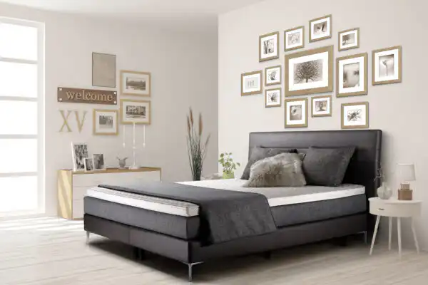 White bedroom interior. Scandinavian design. 3D illustration